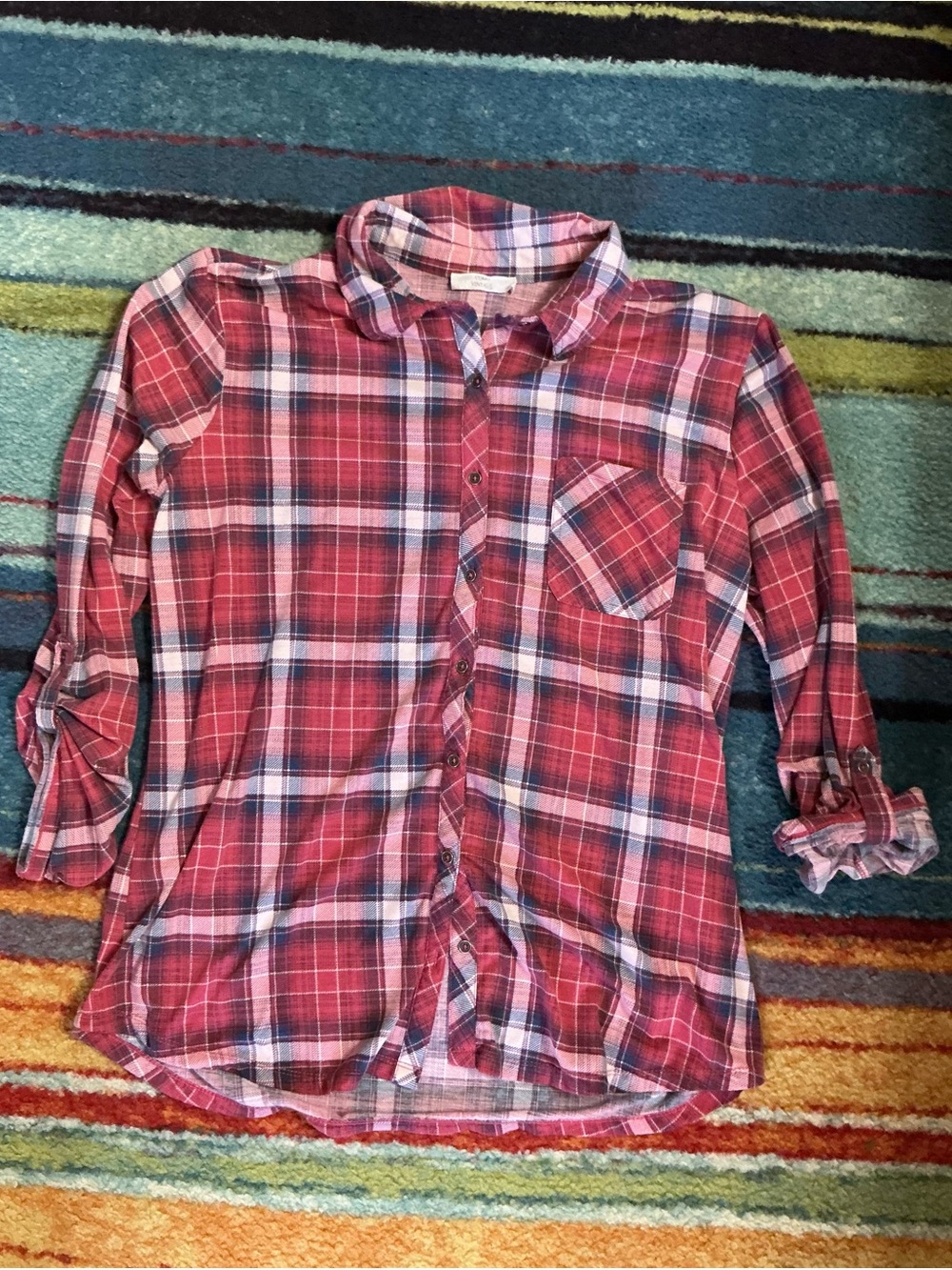 Como Vintage Red Plaid Button-Down Shirt Lightweight Flannel Large